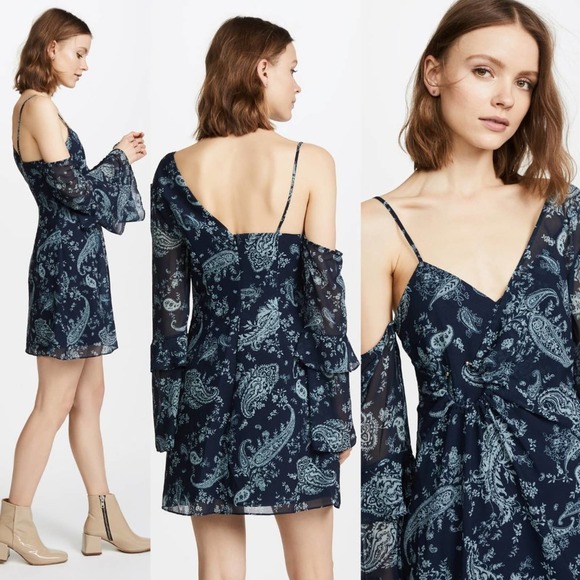 Keepsake The Label Mini Dress XXS Navy Blue Paisley Go With It One Shoulder - Picture 8 of 8